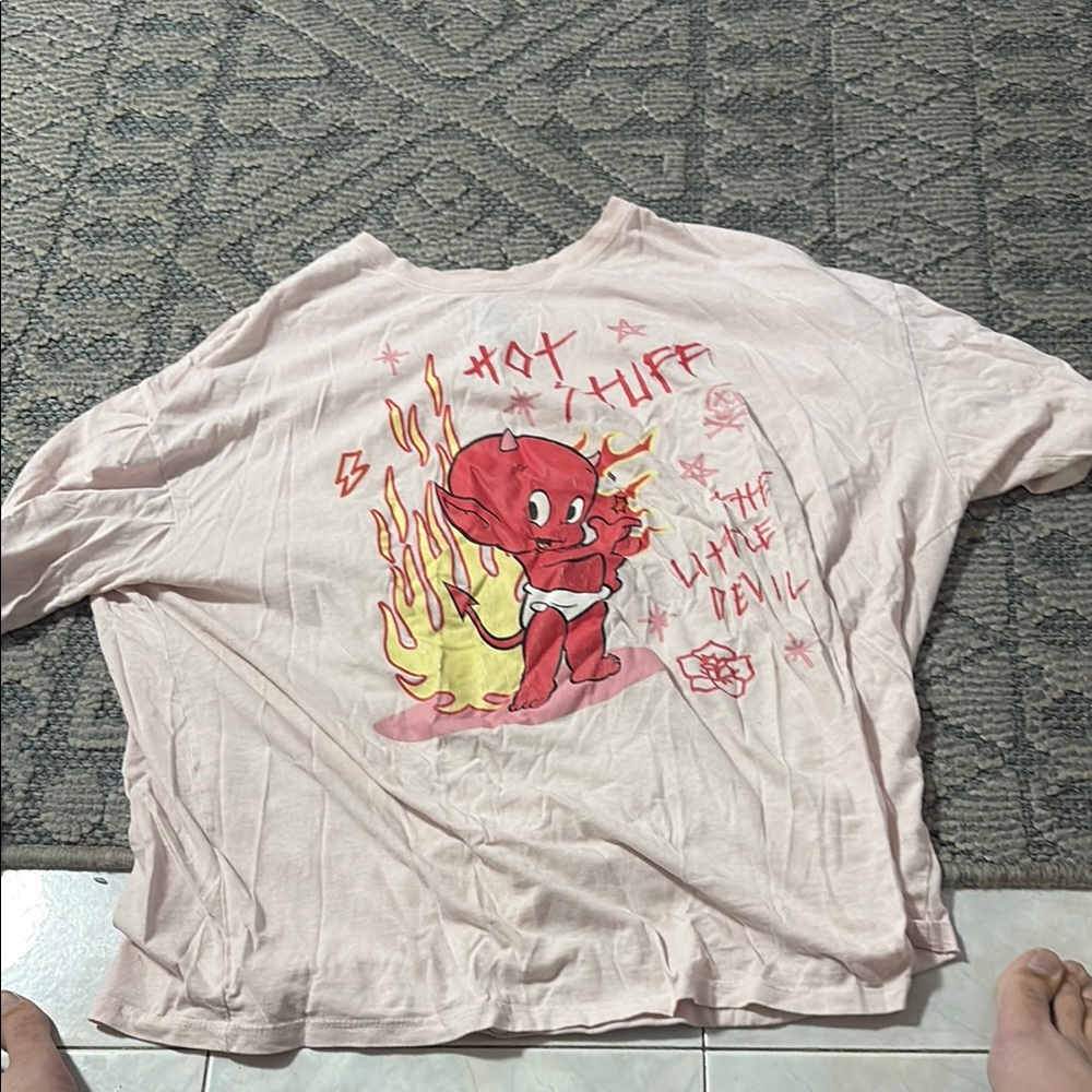 Pink Short Sleeve Tee with Cartoon Graphic